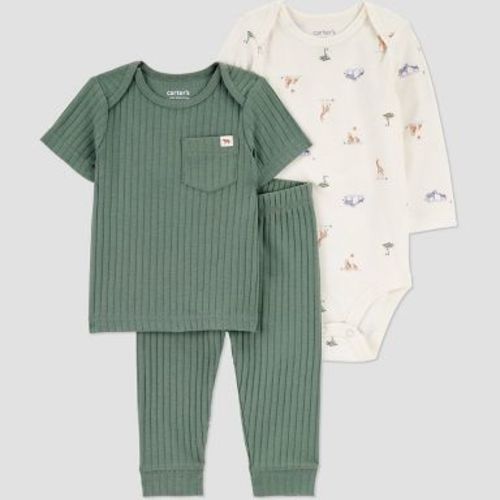 Carter's Just One You® Baby Boys' 3pc Woodland Scene Bodysuit Set - Green Newborn