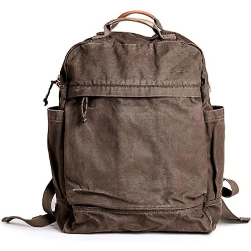 GOOTIUM Canvas Backpack for Women Vintage Style Zipper Bag Men's Casual Daypack Cloth Outdoor Travel Rucksack, Umber
