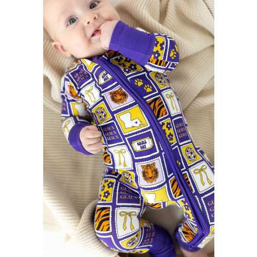 Louisiana Baby Pajamas: Baton Rouge Stamps Bamboo Zip Up Sleeper