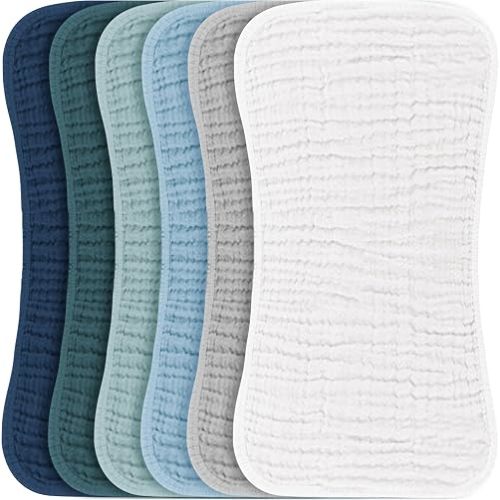 Konssy 6 Pack Large Muslin Baby Burp Cloths and Burp Rags Set for Newborn