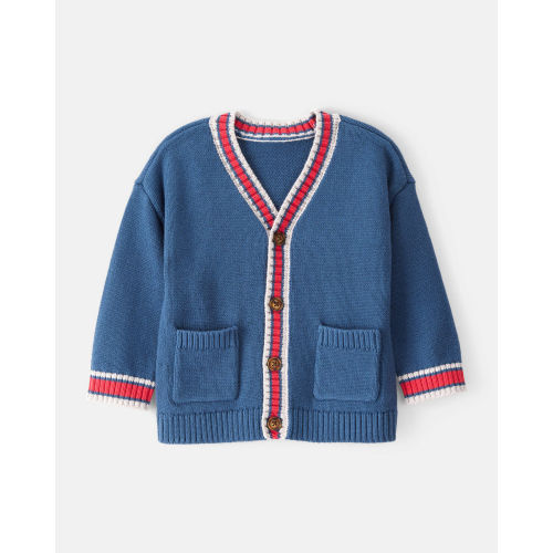 Baby Boy Cotton Long-Sleeve Cardigan Sweater - Blue/Red - Carter's | Carter's
