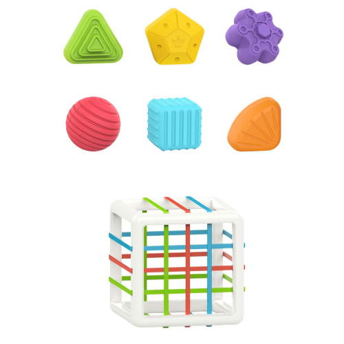 Eoozwa 6PCS Rainbows Elastic Shape Sorter Toy For Babies Fine Motor Skills Activity with Colorful Stretchy Strings Learning Sensory Play,Shape Sorter Toys for 1+ Years Old