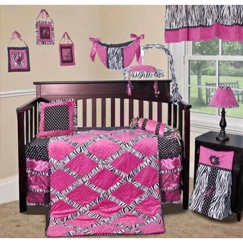 12 pc Hot Pink Zebra Minky Girls Baby Crib Bedding Set (15)