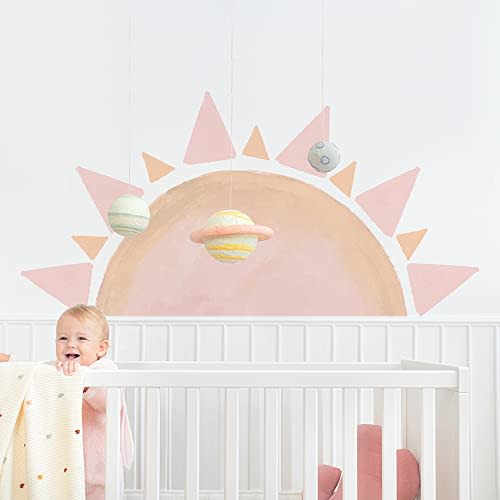 Half Sun Wall Decal for Kids Room - Sunshine Wall Stickers Vinyl Wall Decals Nursery Wall Decal Removable Peel and Stick Wall Decals for Nursery Kids Playroom Decor (Pink-1)