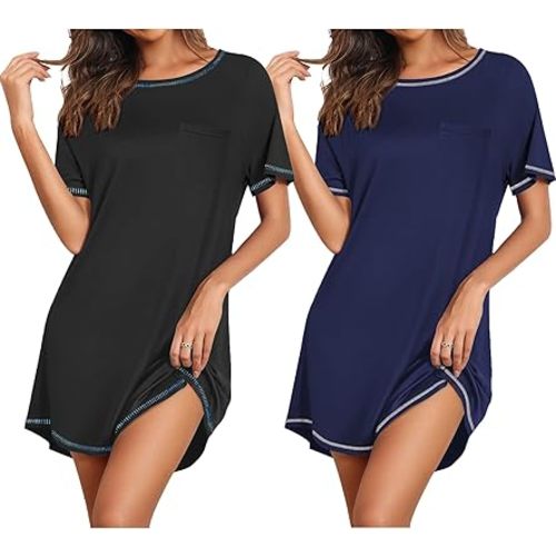 Ekouaer Nightgowns for Women 2 Pack Night Gowns Short Sleeve Sleepshirts Pullover Nightshirts Soft Sleepwear S-XXXL