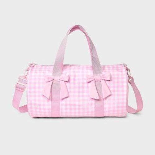 Girls' Gingham Printed and Bows Duffel Bag - Cat & Jack™ Pink