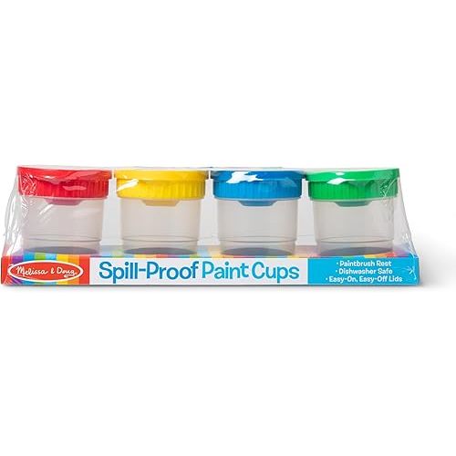 Melissa & Doug Spill-Proof Paint Cups - 4-Pack, Airtight Seal, Snap Lids