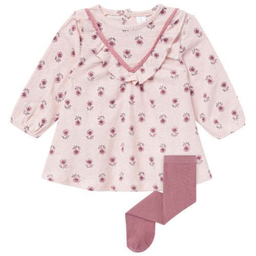 2-Piece Baby Girls Pink Blush Flowers Dress and Tights Set