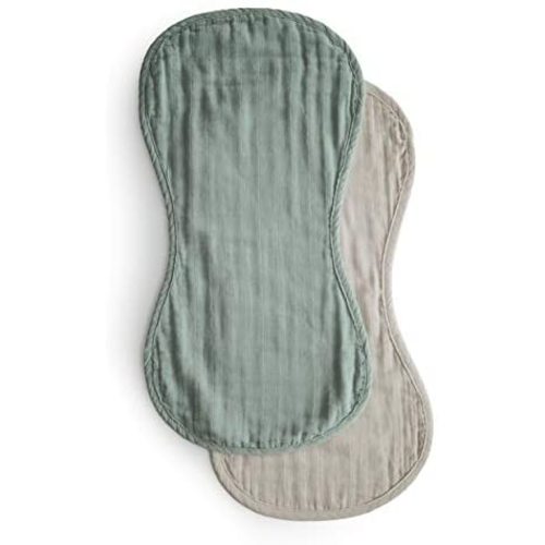 mushie Muslin Baby Burp Cloths | 100% Organic Cotton, Set of 2 (Roman Green/Fog)