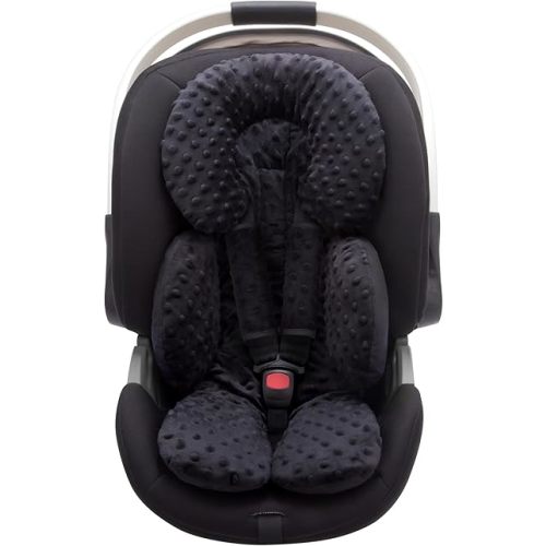 Pro Goleem Infant Car Seat Insert, Baby Head Neck Body Support, Soft Minky Newborn Car Seat Strap Pads, 2-in-1 Reversible, Boys and Girls, Black