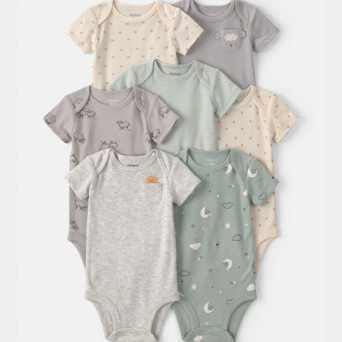 Baby 7-Pack Sheep Short-Sleeve Bodysuits - Green/Grey/Ivory | Carter’s Oshkosh Canada