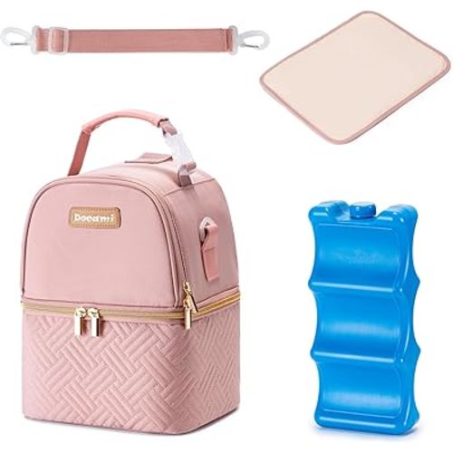 Breastmilk Cooler Bag with Ice Pack & Mat Fit 6 Bottles Up to 9 Ounce, Baby Bottle Cooler Bag for Moms, Daycare & Travel, Black