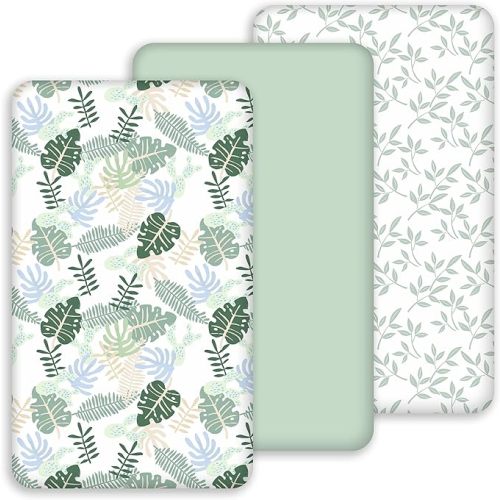 Bedside Sleeper Bassinet Fitted Sheets 20 x 33, 3 Pack Baby Delight Beside Me Dreamer,Babybond,Jimglo,koola,cowiewie,fodoss, Dream On Me Baby Square Bassinet, Sage Green Leave