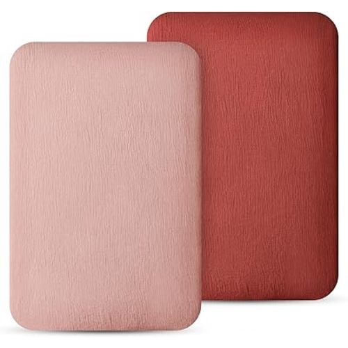 100% Muslin Cotton Bassinet Sheets, 2 Pack – Ultra Soft, Breathable & Skin-Friendly, Fits Oval and Rectangle Bassinet Mattress Up to 32x18x4in, Neutral for Baby Boys & Girls(Retro)