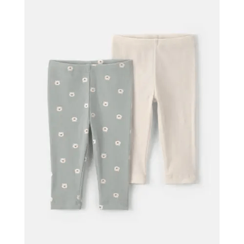 Baby Girl 2-Pack Bear Pull-On Pants - Cream/Green | Carter's