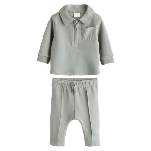Half Zip Polo & Pleated Pants Set, 0-3M