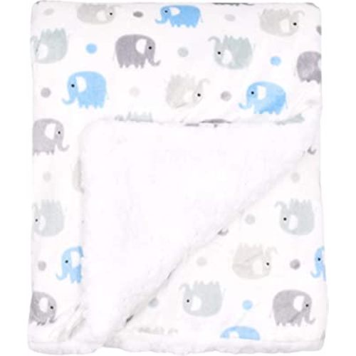 EVERYDAY KIDS Large Ultra Soft Gray and Blue Elephant Minky Baby Blanket for Boys Mink and Sherpa Toddler and Baby Boy Blanket Measures 30 x 40”; Trendy Animal Elephant Baby Nursery Decor