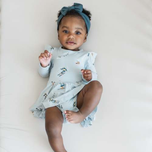 Long Sleeve Twirl Bodysuit Dress in Ski