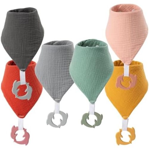 Baby Bandana Drool Bibs 6-pack - 100% Cotton Baby Bibs with Teether for Teething