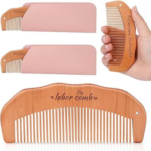 FEBSNOW Birthing Comb, 2 Pack Natural Wooden Labor Combs for Pain Relief Birthing Comb for Pregnant Women's Delivery Gifts