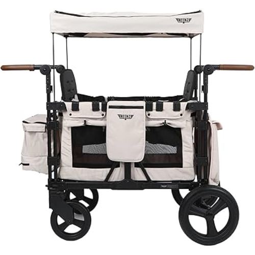 Keenz XC 2.0 - Luxury 2 Passenger Stroller Wagon for Kids | Foldable 2 Passenger Quad Seater with Adjustable Canopy | Cream