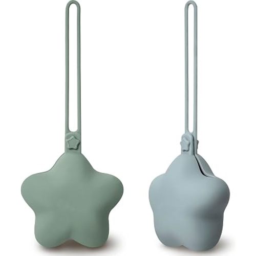Silicone Pacifier Holder Case, Baby Silicone Pacifier Case Holders for Diaper Bag, Pacifier Pouch Container for Girl Boy, Easy Clean, 2 Pack, Sage + Blue