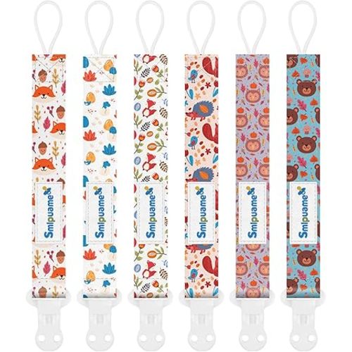 Smlpuame Pacifier Clip for Baby Boys Girl,6 Pack Stylish Binky Clips Strap,Paci Holder with Clips Universal Lightweight Fits Most Pacifiers Teeher Toy Teething Ring Soothie,Baby Gifts(Animal)