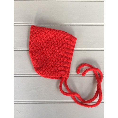 Hand-Knitted Pointy Red Baby Bonnet: Wool Blend Pixie Hat - Newborn Sz in RED