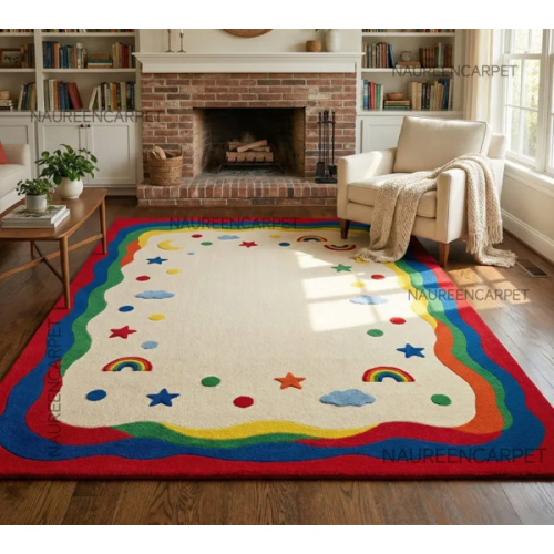 Rainbow & clouds nursery rug