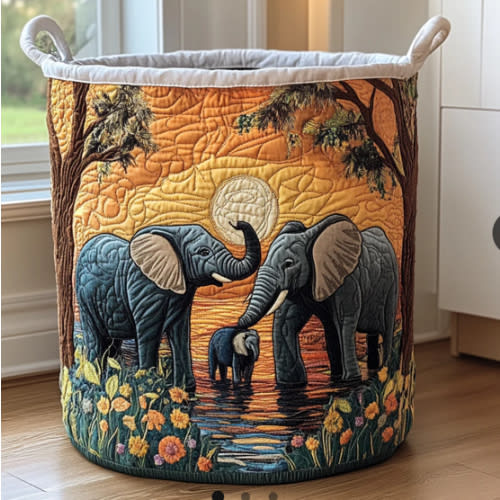 Rustic Elephant Quilted Laundry Basket NCU0DDK621 – Quiltnest