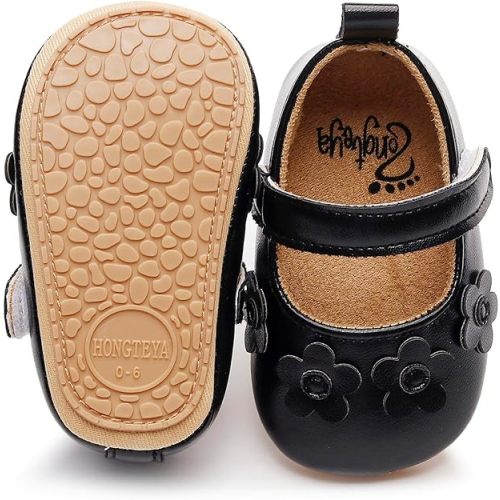 HONGTEYA Infant Baby Girls Mary Jane Flats Non Slip for Toddler First Walkers Soft Sole PU Leather Crib Shoes Sneaker Wedding Party Christmas Princess Dress Shoes Baby Moccasins Girls