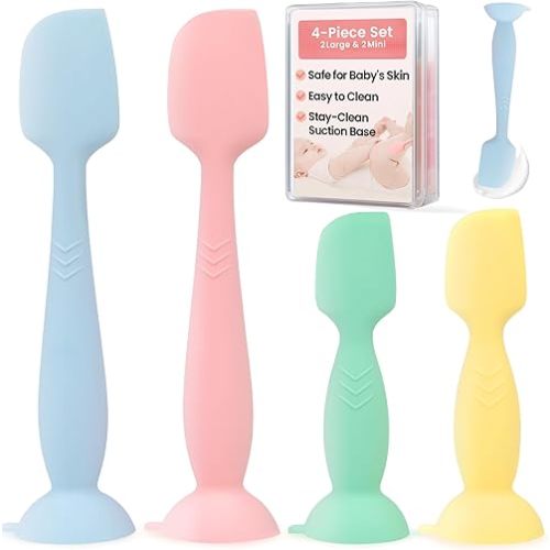 Upgraded 4-Pack Silicone Diaper Cream Spatula with Travel Case - Soft Full-Size & Mini Applicators for Rash Ointment, Diaper Care & Everyday Care, Ideal for Newborn Essentials and Baby Shower Gifts