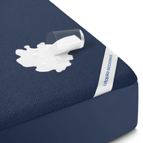 Waterproof King Size Mattress Protector fits Upto 17" deep Mattresses | Utopia Bedding 200 GSM Soft & Breathable Mattress Cover, Dirt-Proof, Noiseless, Machine Washable Fitted Sheet Style, Navy