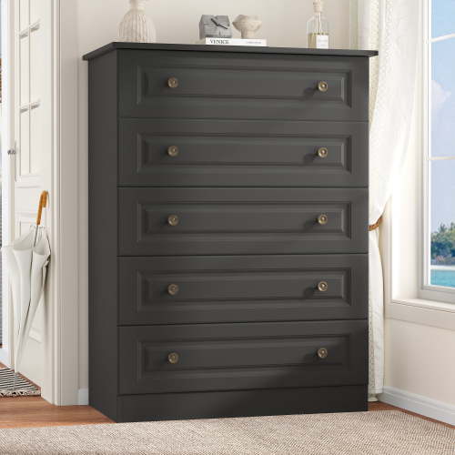 NEGYLIM 5 Drawer Dresser Tall, Modern White Chest of Drawers with Anti-Tip, Large Storage for Bedroom, Hallway, Entryway, (Black)