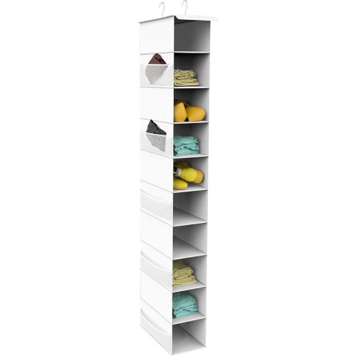 10-Tier Hanging Shoe Organizer with Side Mesh Pockets, White