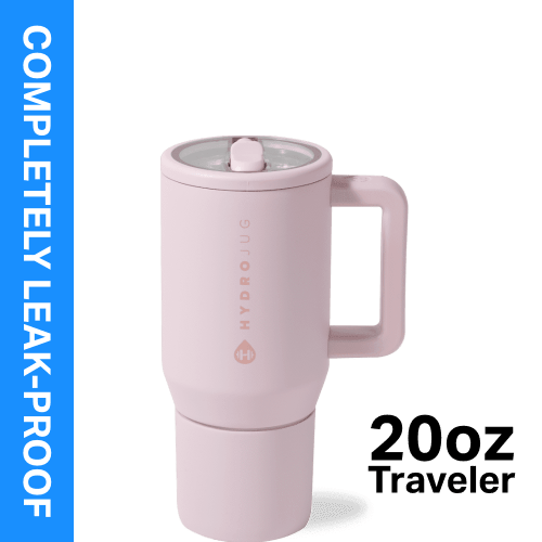 HydroJug Traveler 20 oz Water Bottle, Stainless Steel Insulated Tumbler with Flip Straw and Handle - Pink Sand