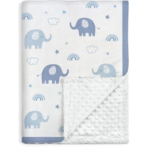 Elephant Minky Baby Blanket 30 x 40 Inches for Boys Girls, Soft Plush Receiving Blanket with Dotted Back, Gift for Toddler Newborn Infant Christmas Birthday Baby Shower