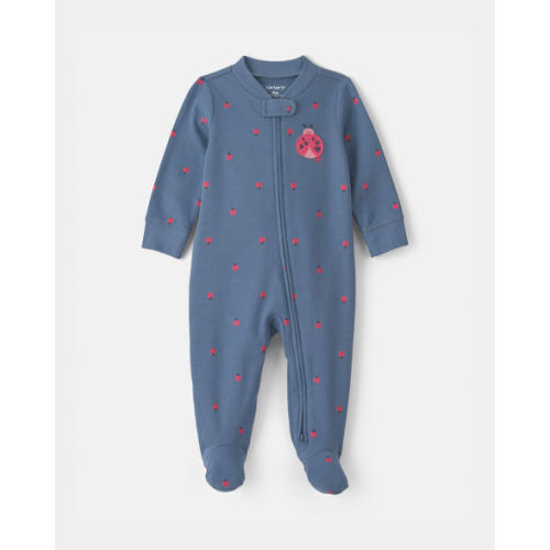 Baby Girl Ladybug 100% Cotton 2-Way Zip Sleep & Play Pajamas - Blue | Carter's