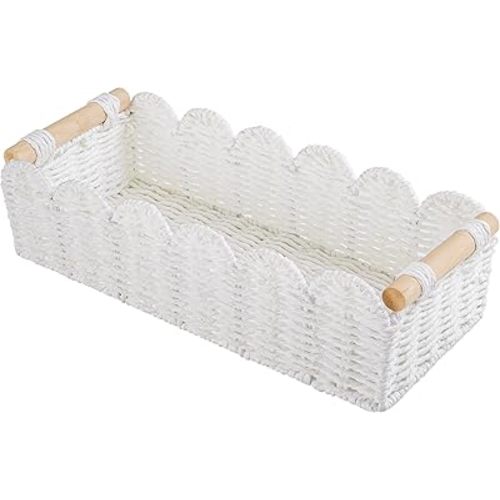 Toilet Paper Storage Basket Bathroom Counter Organizer Wicker Baskets for Organizing Cute Basket for Bedroom Nursery Room Kitchen Bathroom Decor-White
