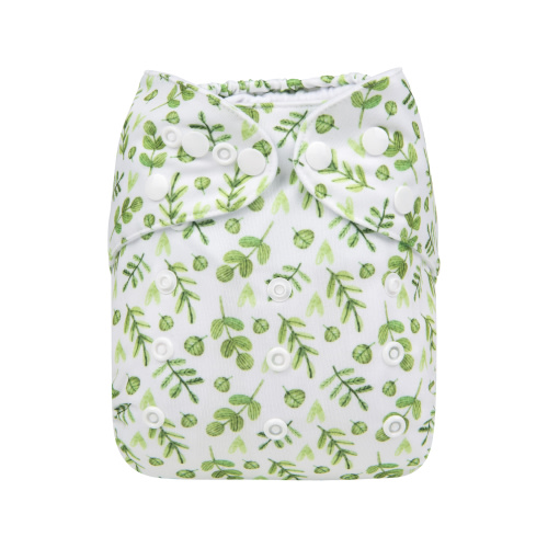 ALVABABY Print Cloth Diaper - One Size Adjustable Washable & Reusable Diaper with Pocket for Babies (Green Leaf, H187A)