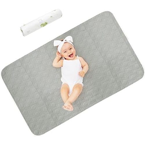 80x120cm Extra Large Waterproof Changing Pad - Washable Reusable Diaper Mat for Infants & Toddlers, Non-Slip Portable Bed Pad for Nighttime & Travel (Gray, 80 * 120CM)