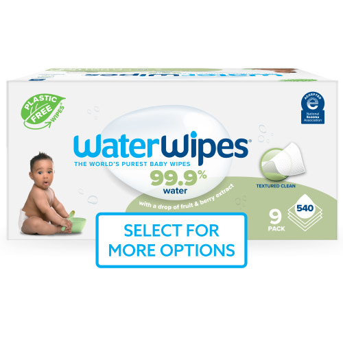 WaterWipes Plastic-Free Textured Clean, Toddler & Baby Wipes, 99.9% Water, Fragrance-Free, 540 Count (9 Packs)