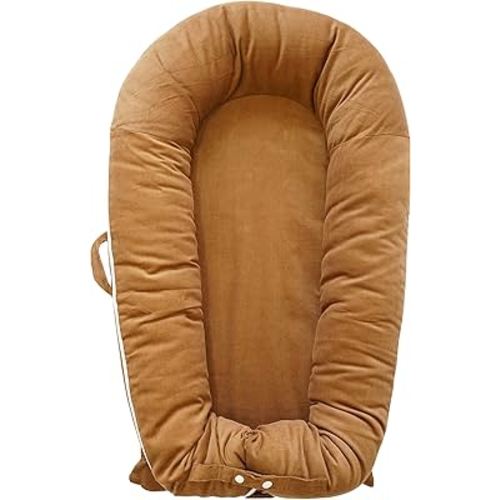 Deluxe Infant Lounger, Baby Nest Cover for Baby Girls & Boys, Newborn Essentials for Baby 0-12 Months, 100% Cotton, Portable Travel Bed (GoldenBrown_Corduroy)