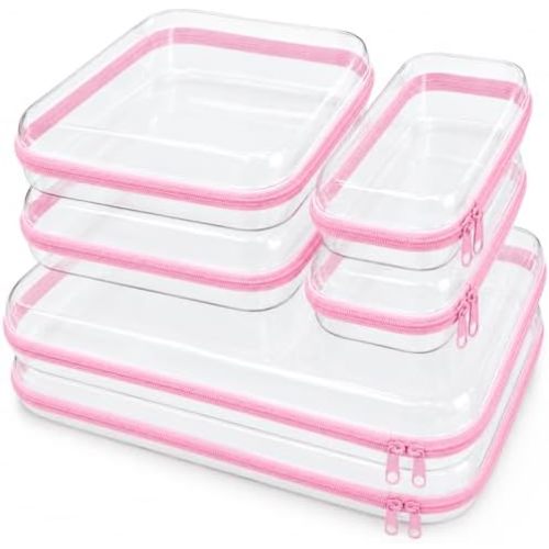 Clear Hard Shell Zipper Cases, Diaper Bag Organizer Pouches (Pink)
