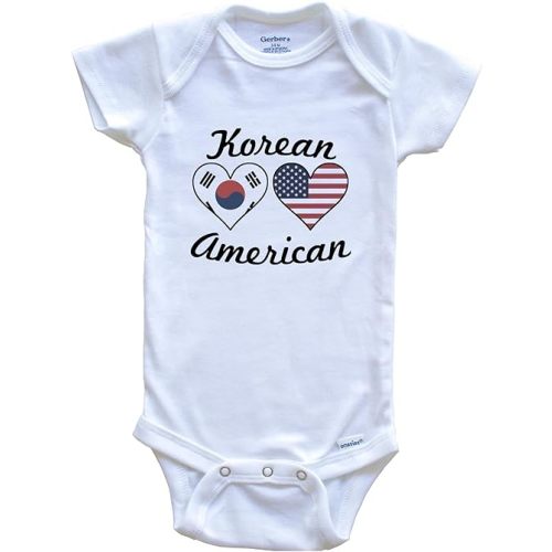Really Awesome Shirts Korean American Flag Hearts One Piece Baby Bodysuit