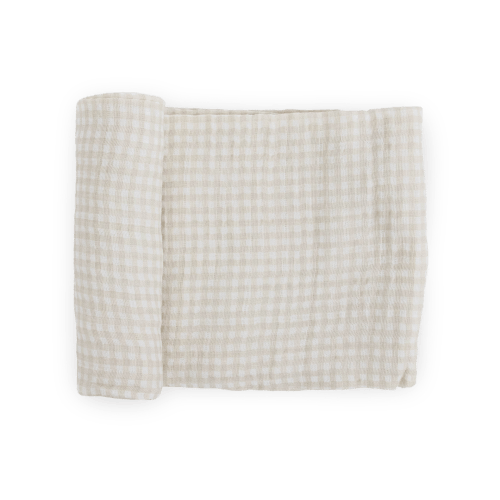 Cotton Muslin Swaddle Blanket - Tan Gingham