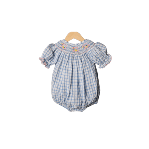 Smocked Golf Cart Blue Windowpane Bubble