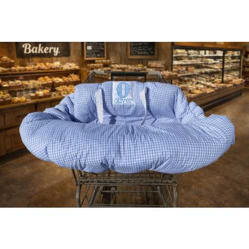 Personalized Gingham Shopping Cart Cover: Light Blue Monogrammed High Chair Cover
