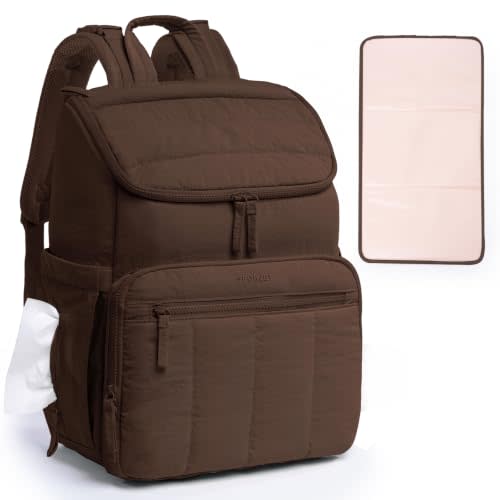 Puffy Diaper Bag Backpack for Mom, Lightweight Quilted Baby Bag with Waterproof Changing Pad, Large Travel Diaper Backpack with Insulated Bottle Pockets, Wipes Pocket, Stroller Straps