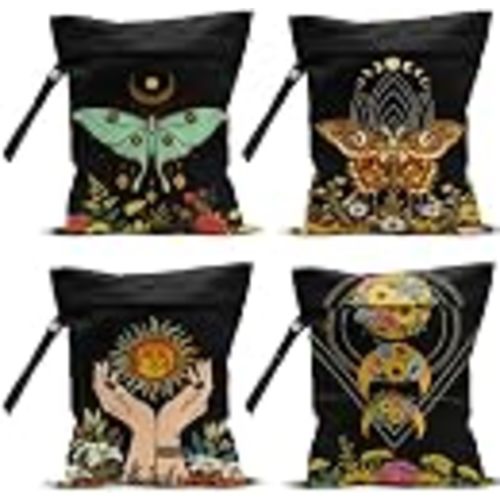 4Pack Witchy Gifts Boho Wet Bag Waterproof Reusable Wet Dry Bag for Swimsuit Diaper Sun Moon Star Butterfly Floral Travel Yoga Toiletries Gift for Women Mom Birthday Christmas Halloween